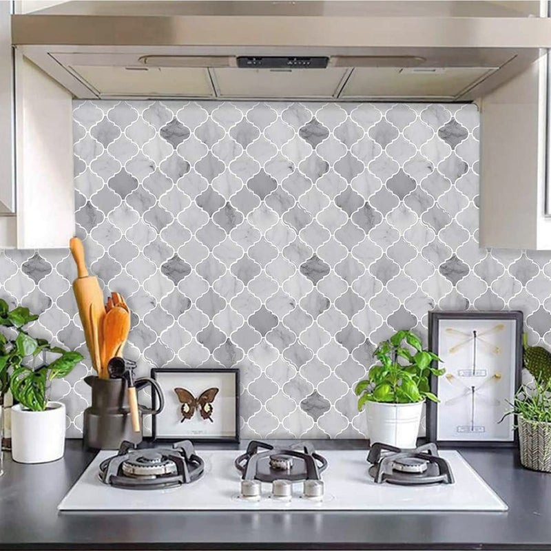 WalDecoo Arabesque Peel and Stick Tile for Kitchen, 12â€ X 12â€ Mix Grey Self-Adhesive Kitchen Backsplash in Marble, 10-Sheet 3D Self-Adhesive Wall Tile Stick on Tiles Backsplash(Thicker Design) - Image 3